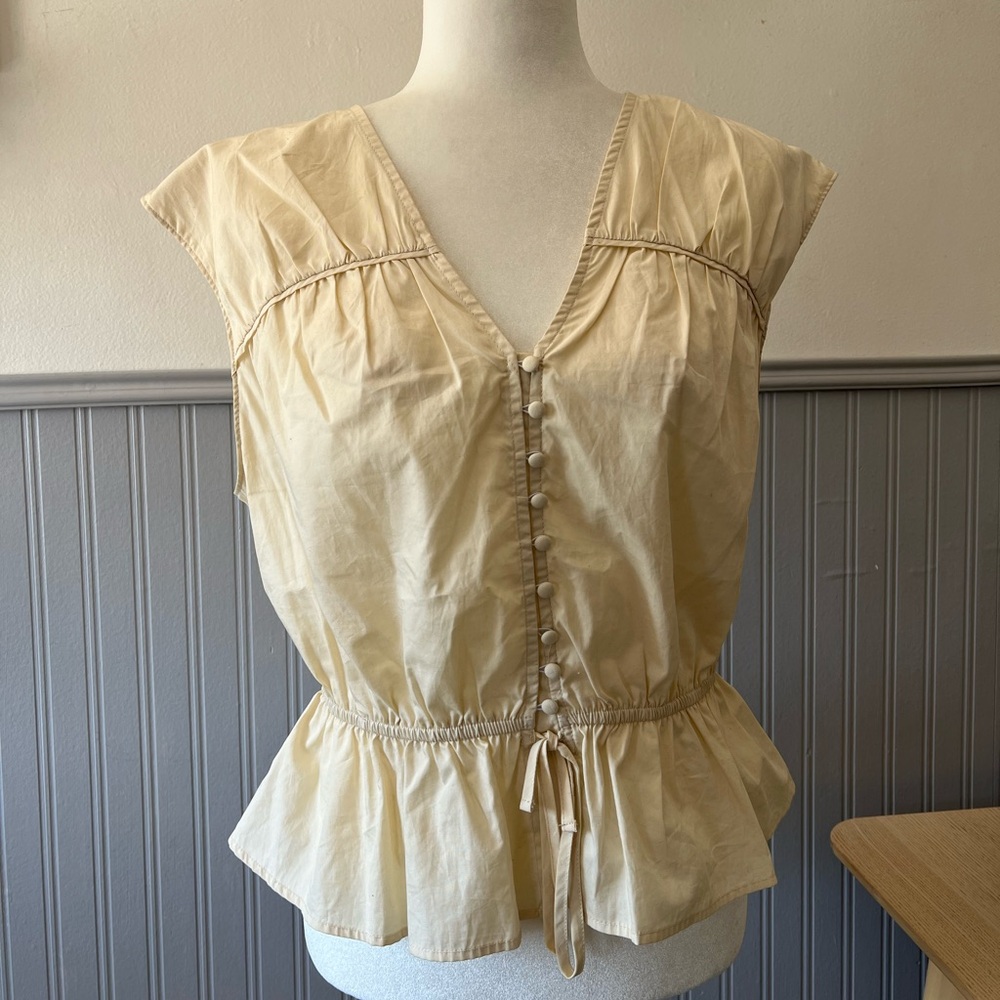 NWT Mauby Cream Peplum Tank Sleeveless Cinched Waist Button Up Top